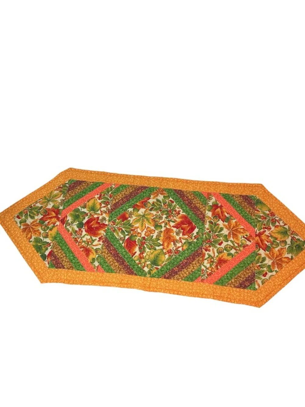 Fall Leaf Quilted Table Runner With Autumn Colors & Geometric Design - Handmade